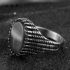 Jewelry-Fashion-Stainless-Steel-Signet-Rings-flat-BLACK ONYX-stripe-oval-signet-ring-for-Men,Pinky-Ring-for-Men--Mens-fashion-Jewelry--Gift-for-Him--Mens-Ring