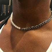 SEVEN50-HALF-WHITE-8MM-WHITE-PEARLS-AND--HALF-10MM--YELLOW-CURB-LINK-CHAIN--CHOKER-NECKLACES-FOR-MEN-AND-WOMEN