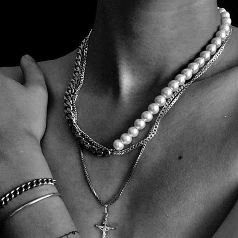 Half Pearl Chain Choker | Gold Chain Choker | Azure Chic Jewellery