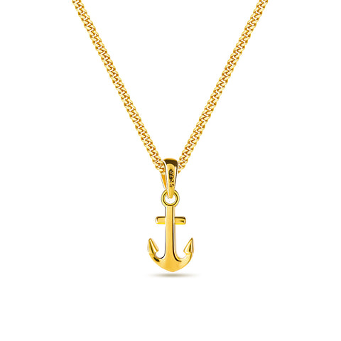 18k  gold plated 925 sterling silver micro anchor shape pendant necklace with miami curb link chain