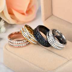 Double-row-crystal-stainless-steel-ring