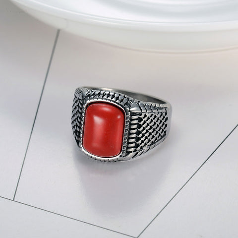 Jewelry-Fashion-Gothic-Stainless-Steel-Square-Signet-Rings-with-Red-Stone-for-Men---Pinky-Ring-for-Me--Father's-Day-Gift-Gift-for-Dad