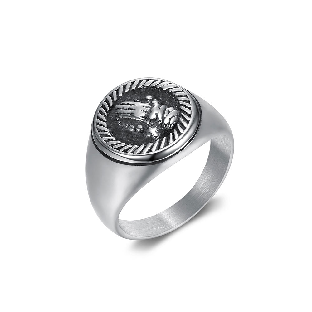 ROUND PRAYING HANDS SIGNET RING by SEVEN50 – SEVEN50
