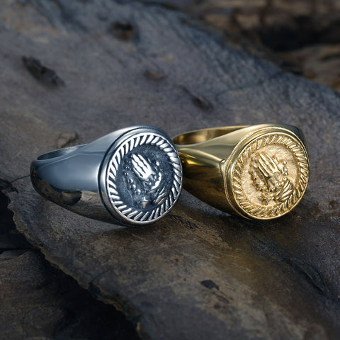 Jewelry-Fashion-Stainless-Steel-Signet-Rings-Round-Praying-hands--signet-ring-for-Men,Pinky-Ring-for-Men--Mens-fashion-Jewelry--Gift-for-Him--Mens-Ring-2