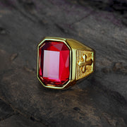 Jewelry-Fashion-Stainless-Steel-Square Red Stone Cross Signet-Rings-with-Red Stone -for-Men,Pinky-Ring-for-Men--Mens-fashion-Jewelry--Gift-for-Him--Mens-Ring