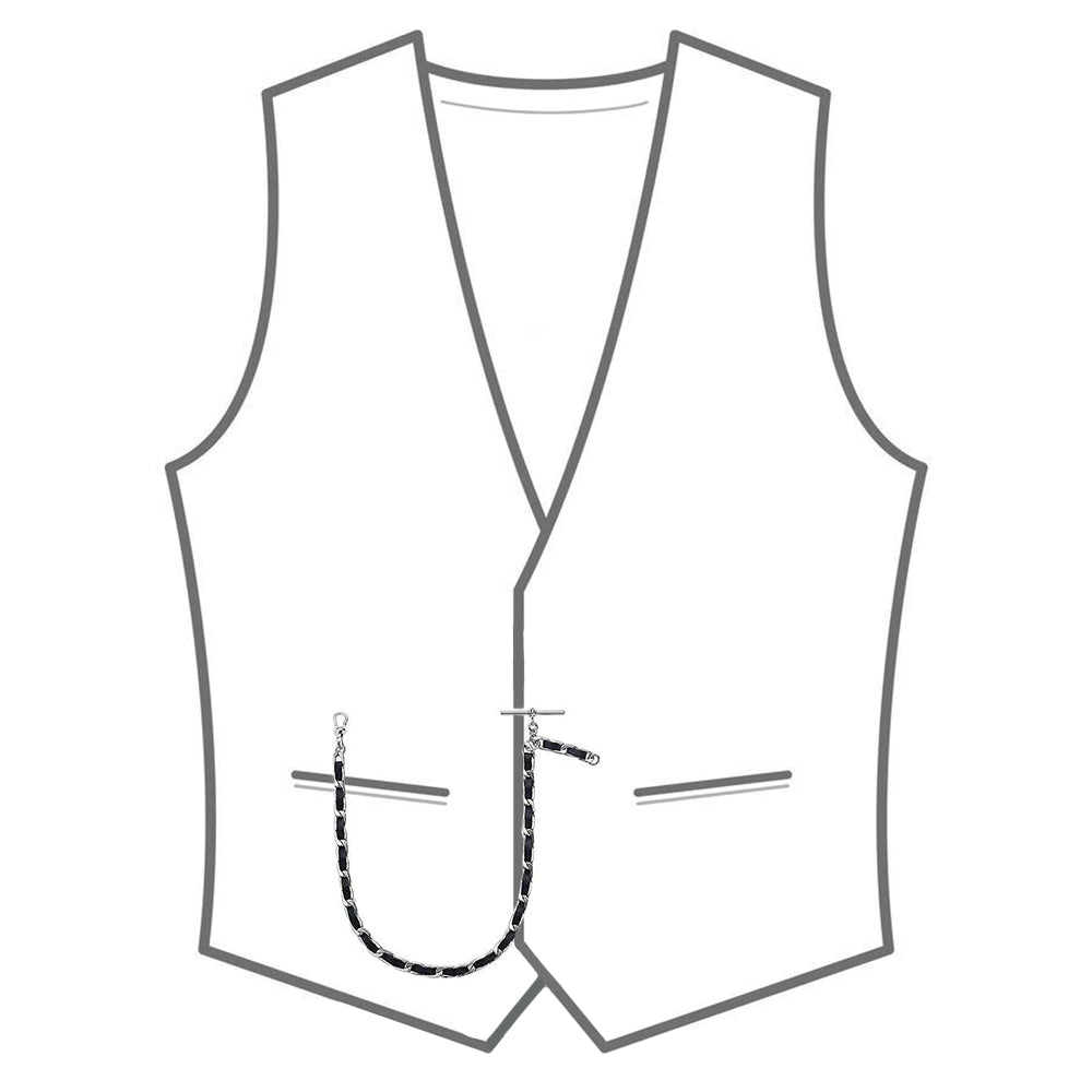 MEN'S STAINLESS STEEL SINGLE LEATHER POCKET VEST CHAIN SEVEN50