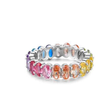 MULTICOLORED OVAL ETERNITY STERLING SILVER BAND RING