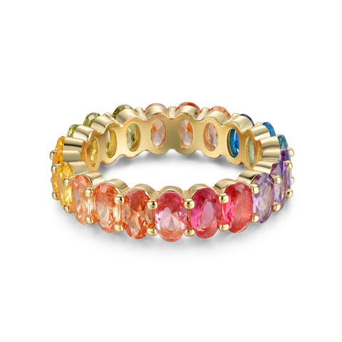 MULTICOLORED OVAL ETERNITY STERLING SILVER BAND RING