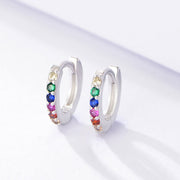 Sterling Silver Minimalist & Dainty CZ Second Hole Huggie Hoop Earrings , Multicolor hoops earrings, rainbow hoops earrings ,rainbow huggies