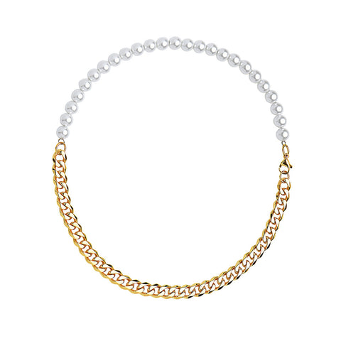 Half Pearl Half Chain Necklace With Toggle - CamillaBoutique