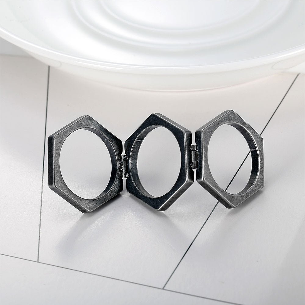 Connected Three Rings Hexagon Shape Band Ring BY SEVEN50 IN STAINLESS STEEL