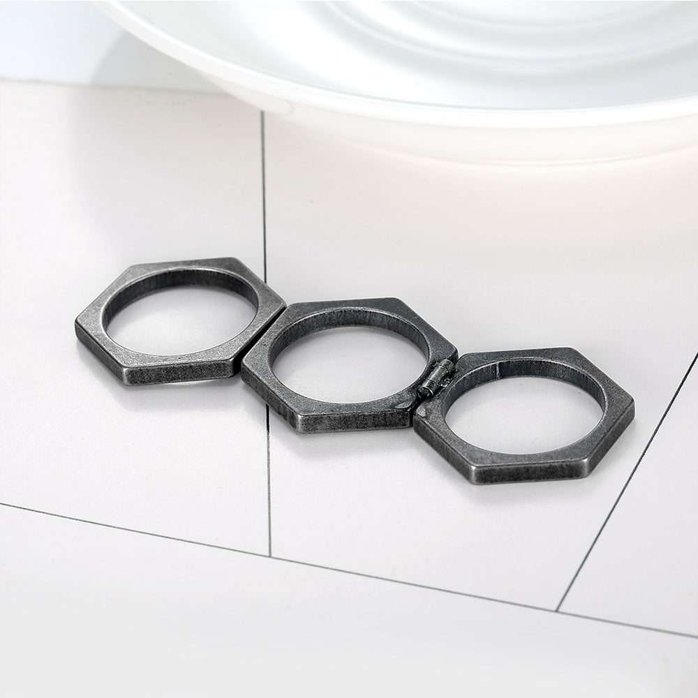Connected Three Rings Hexagon Shape Band Ring BY SEVEN50 IN STAINLESS STEEL