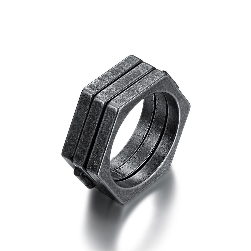 Connected Three Rings Hexagon Shape Band Ring BY SEVEN50 IN STAINLESS STEEL