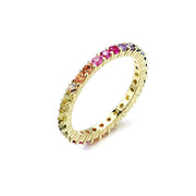 YELLOW-STERLING-SILVER-MULTICOLORED-GEMSTONES-RAINBOW-ETERNITY-BAND-RING-BY-SEVEN50