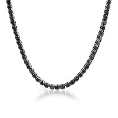 Sterling Silver 3mm-4mm and 5mm Round Cut Black Cubic Zirconia Diamonds Tennis Necklace