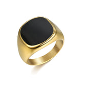 black enamel square signet ring in stainless steel