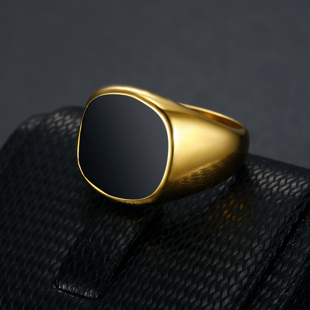 BLACK ENAMEL SQUARE SIGNET RING by SEVEN50 – SEVEN50