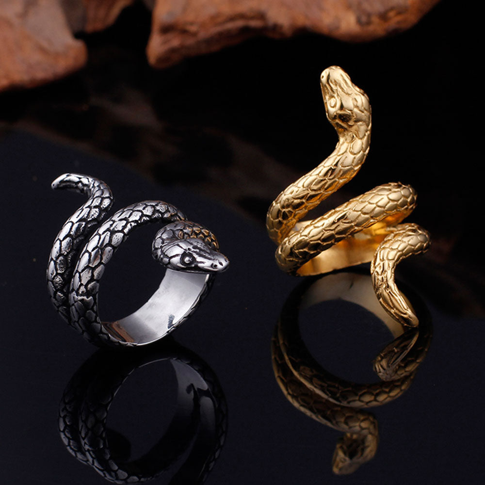 Stainless Steel Snake Ring in Yellow or White Color , Snake band ring ...
