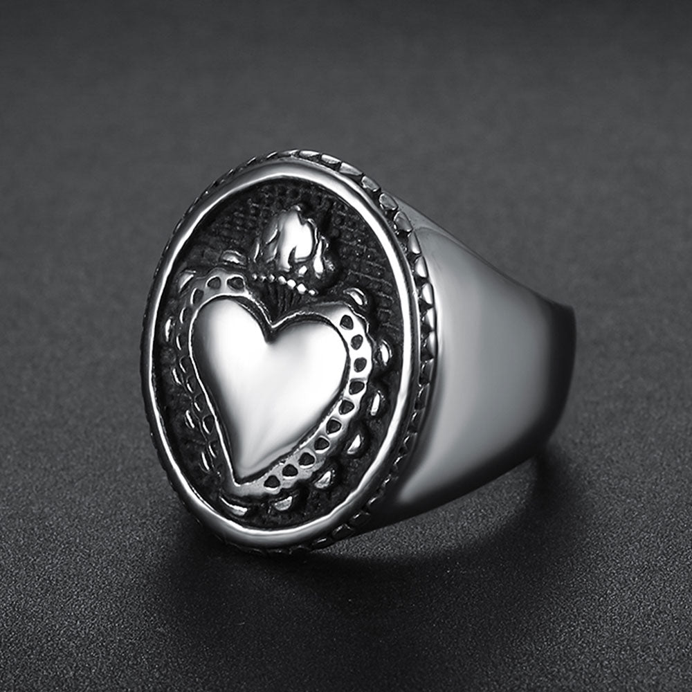 SACRED HEART RING SEVEN50 IN STAINLESS STEEL