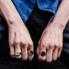 SQUARE SIGNET BLACK ONYX BARS RING by seven50
