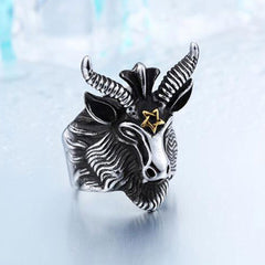 SHEEP GOAT HEAD RING SEVEN50 IN STAINLESS STEEL