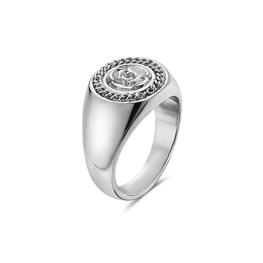 FLOWER GARDEN LEAVES CURB CHAIN CROWN SIGNET RING BY SEVEN50 – SEVEN50
