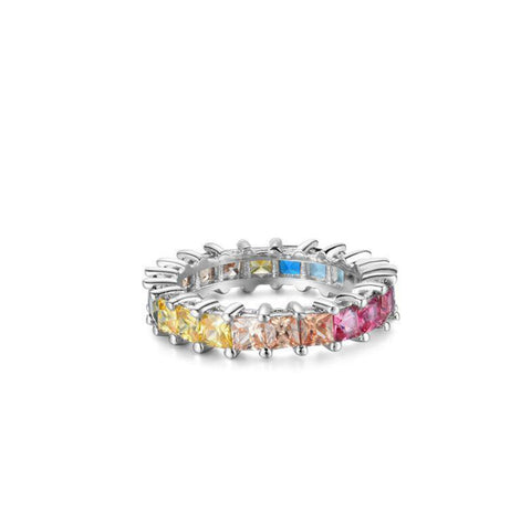 MULTICOLORED SQUARE ETERNITY STERLING SILVER BAND RING